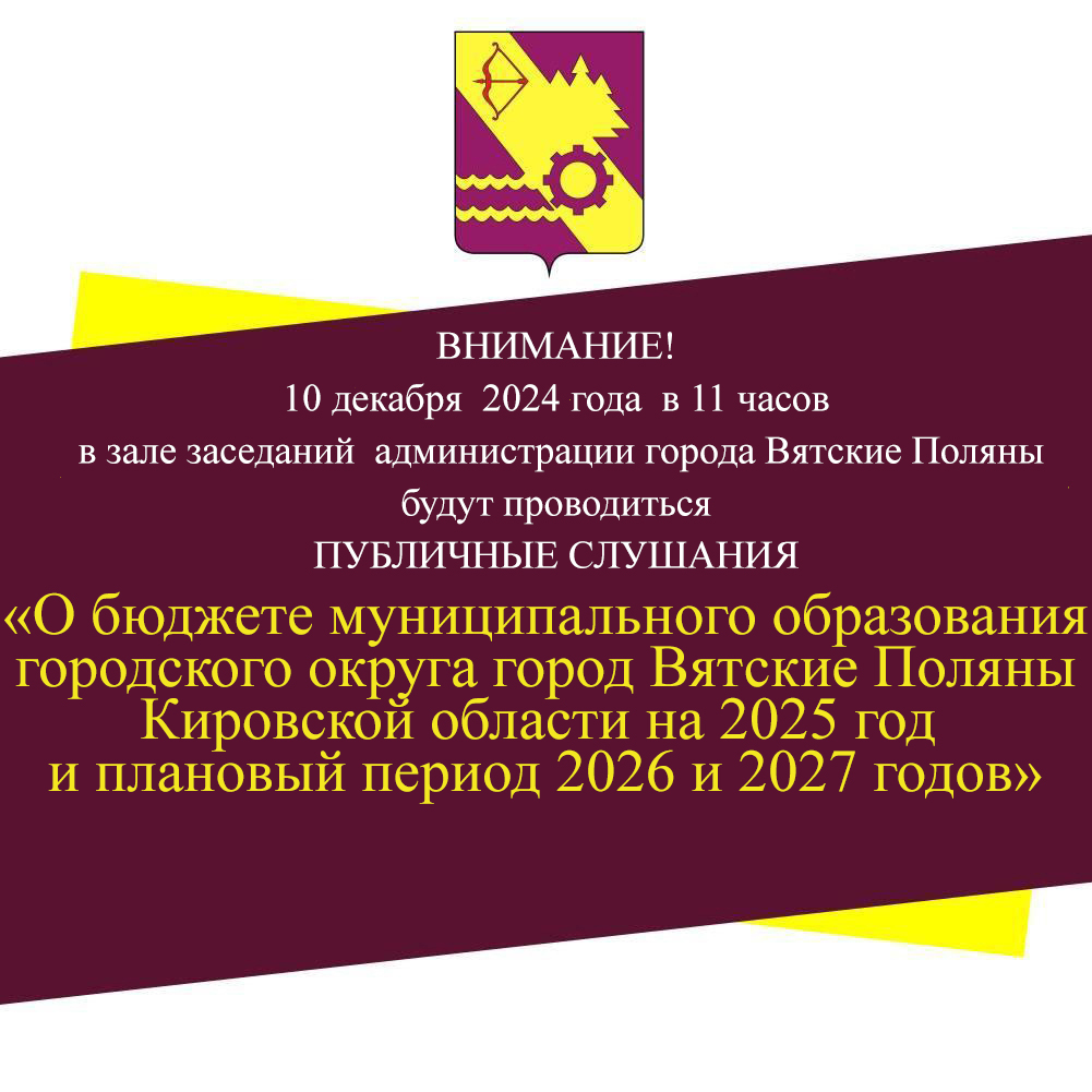 О назначении и проведении публичных слушаний по проекту решения Вятскополянской городской Думы «О бюджете муниципального образования городского округа город Вятские Поляны Кировской области на 2025 год и плановый период 2026 и 2027 годов».